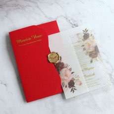 Frosted Acrylic Invitation Card with Vellum Paper Cover Foiling Red Envelope 